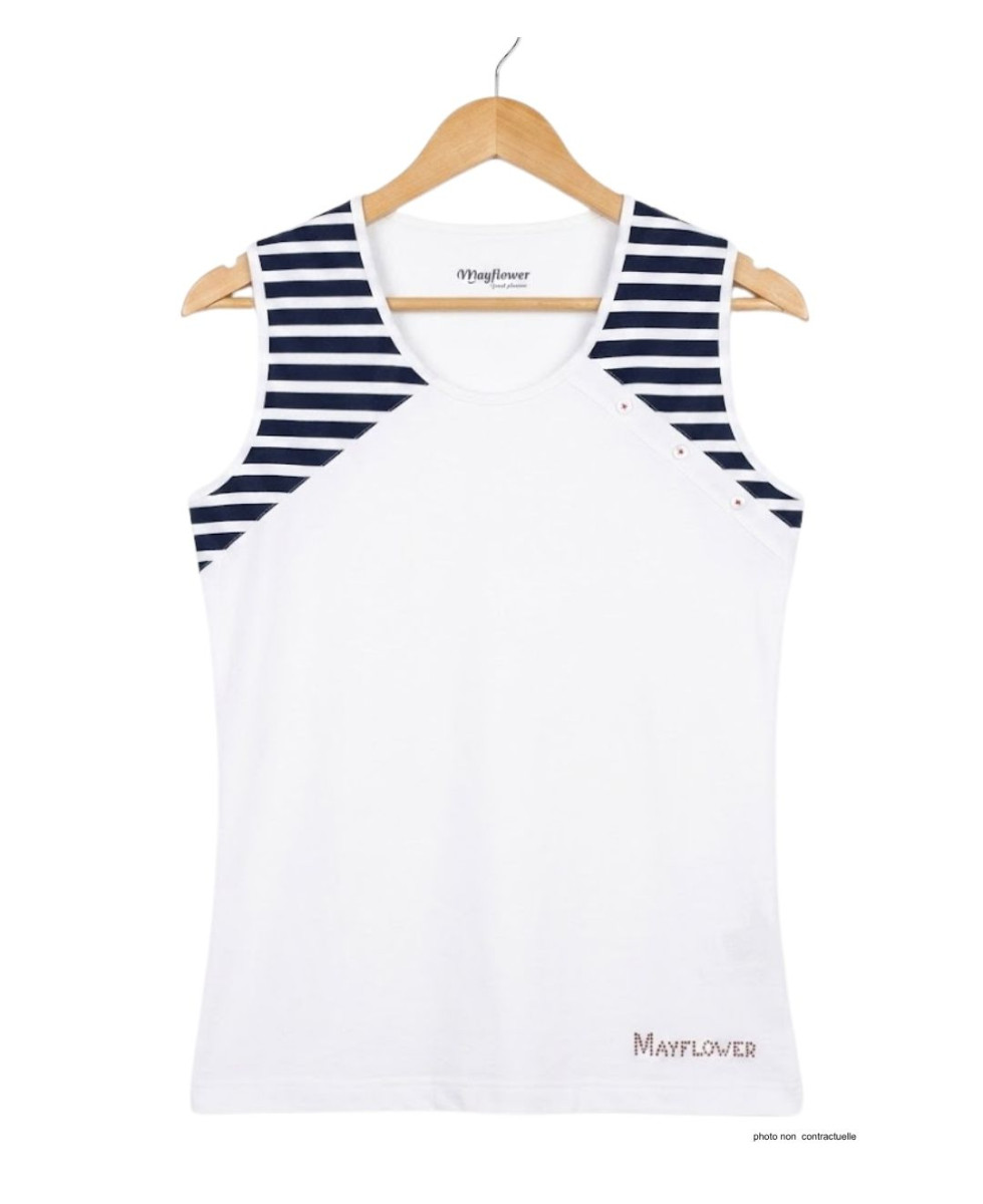 Tee-shirt sans manches TF192E Mode Directe - Coton Beige & Marine