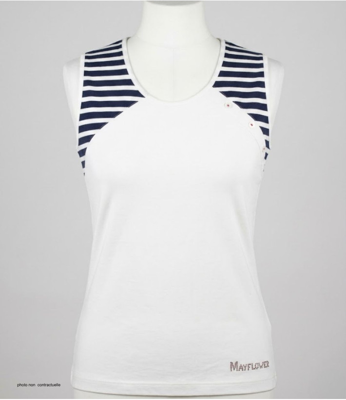 Tee-shirt sans manches TF192E Mode Directe - Coton Beige & Marine