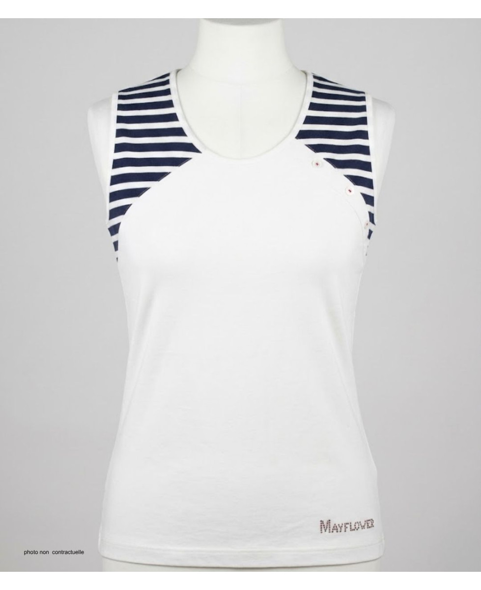 Tee-shirt sans manches TF192E Mode Directe - Coton Beige & Marine