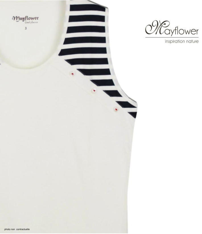 Tee-shirt sans manches TF192E Mode Directe - Coton Beige & Marine