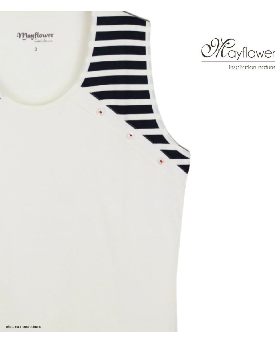 Tee-shirt sans manches TF192E Mode Directe - Coton Beige & Marine