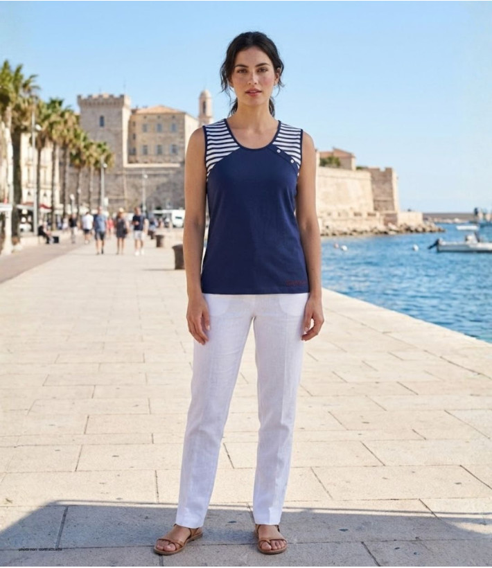 Tee-shirt sans manches TF192M Mode Directe - 100% Coton Rayé