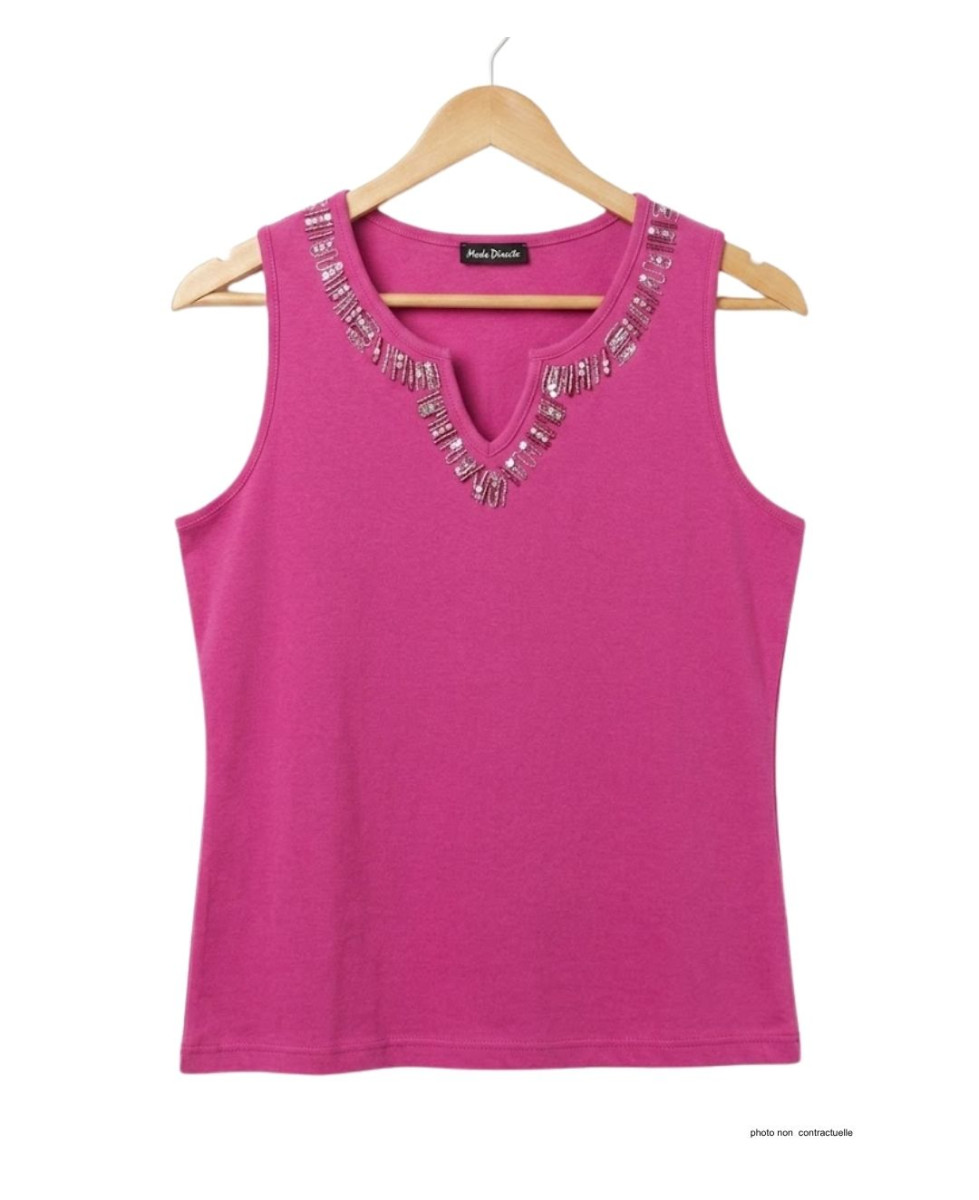 Débardeur femme MAYFLOWER REFAT - Coton Fushia & Strass