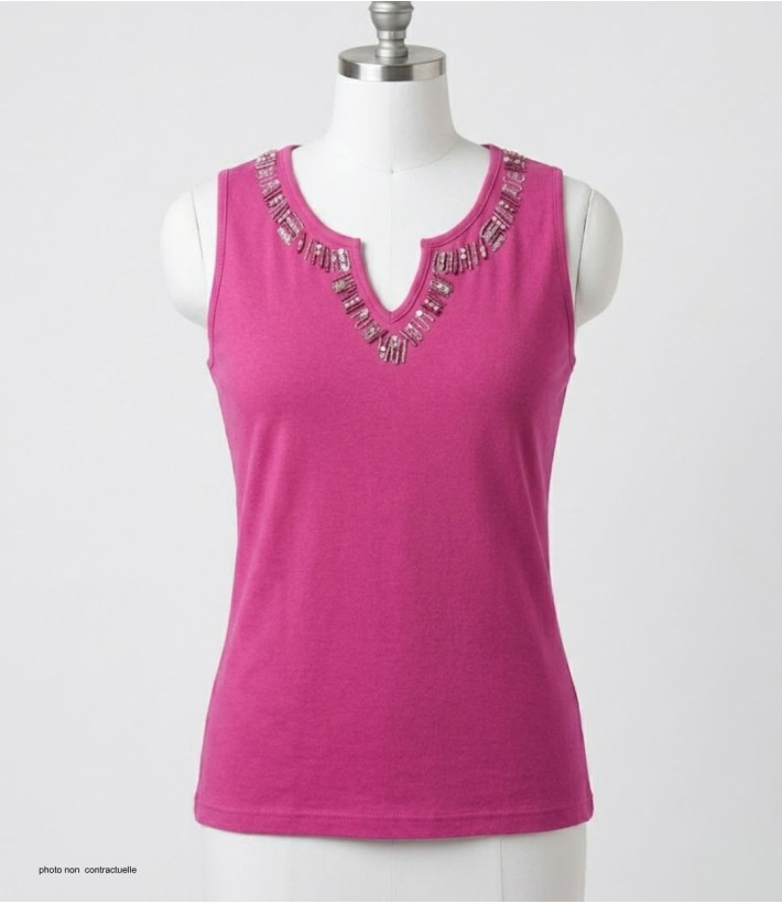 Débardeur femme MAYFLOWER REFAT - Coton Fushia & Strass