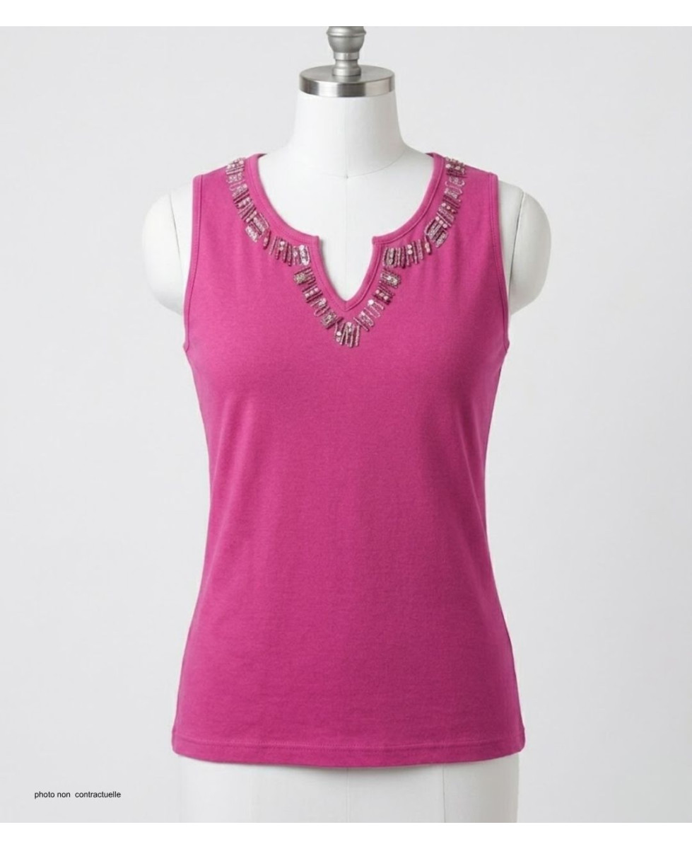 Débardeur femme MAYFLOWER REFAT - Coton Fushia & Strass