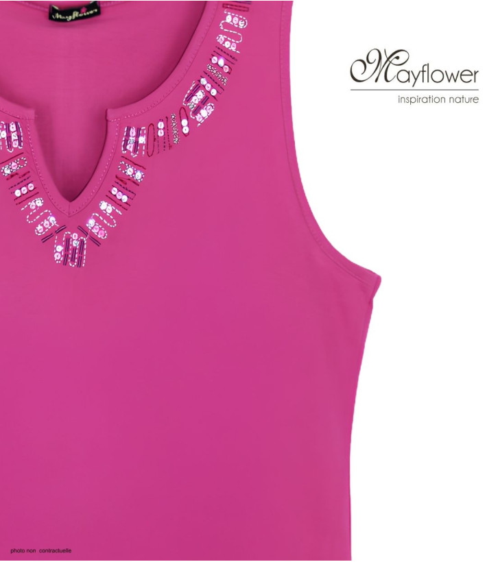 Débardeur femme MAYFLOWER REFAT - Coton Fushia & Strass