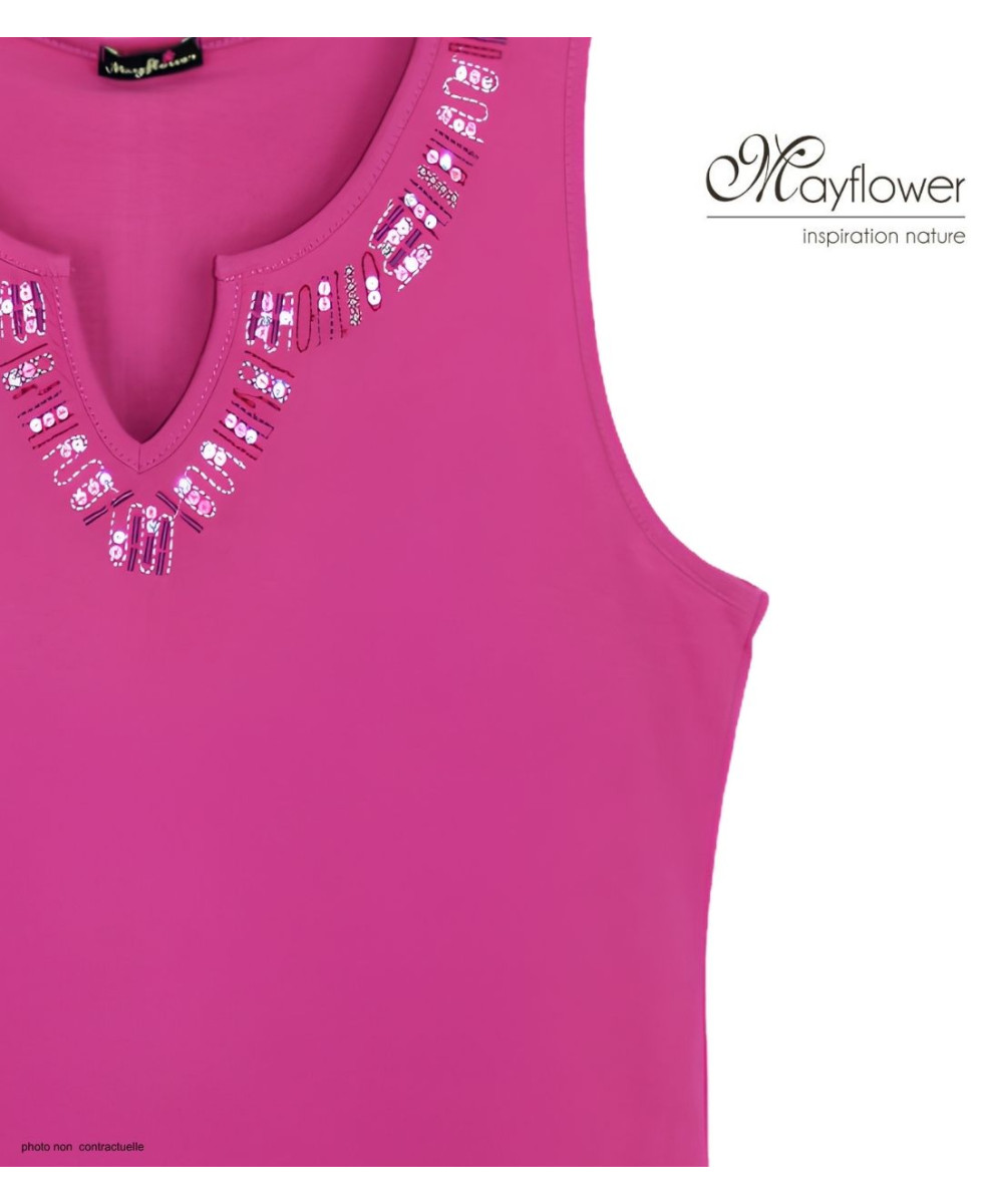 Débardeur femme MAYFLOWER REFAT - Coton Fushia & Strass