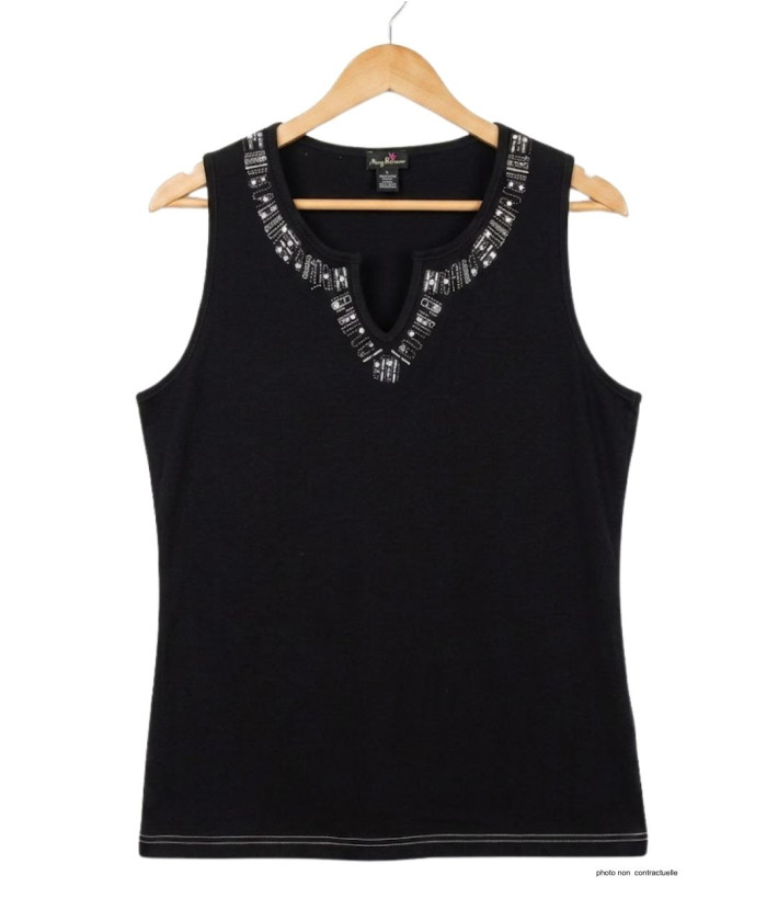 Débardeur femme MAYFLOWER REFAT - Coton Noir & Strass