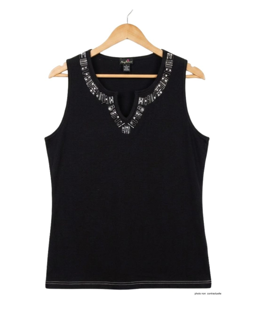 Débardeur femme MAYFLOWER REFAT - Coton Noir & Strass