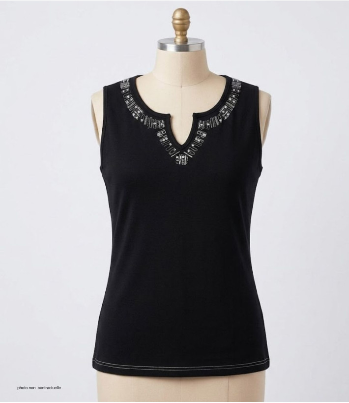 Débardeur femme MAYFLOWER REFAT - Coton Noir & Strass