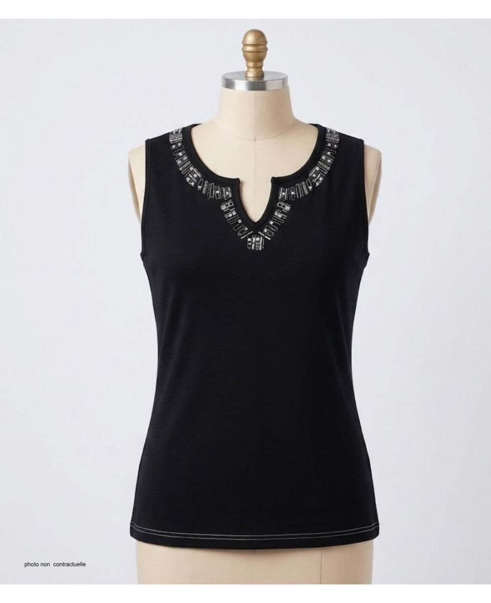 Débardeur femme MAYFLOWER REFAT - Coton Noir & Strass
