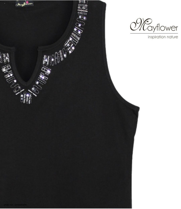Débardeur femme MAYFLOWER REFAT - Coton Noir & Strass
