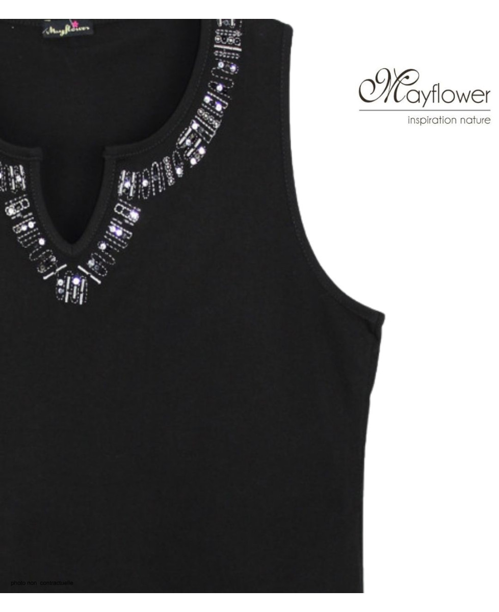 Débardeur femme MAYFLOWER REFAT - Coton Noir & Strass