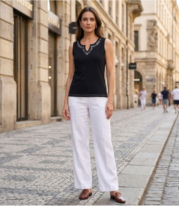 Débardeur femme MAYFLOWER REFAT - Coton Noir & Strass
