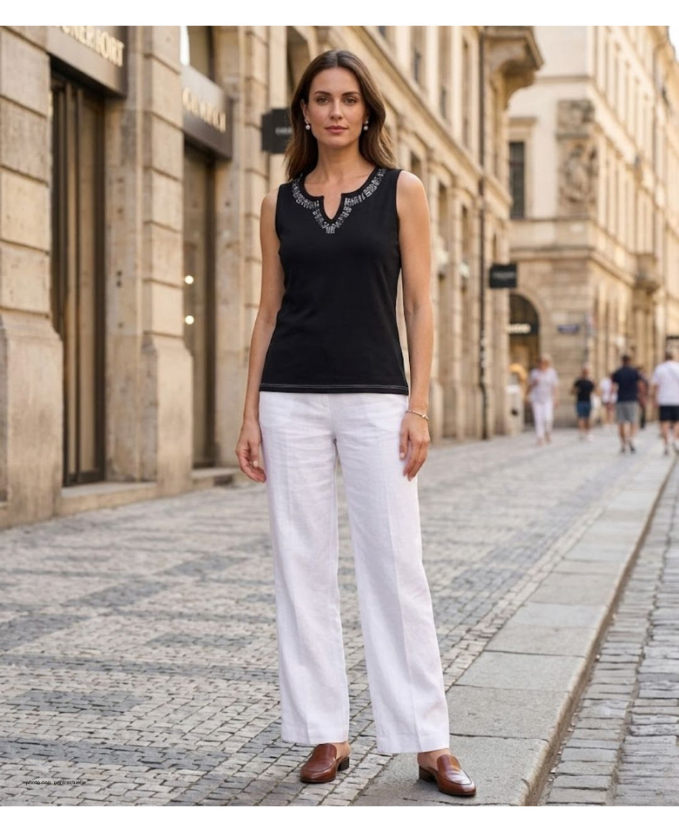 Débardeur femme MAYFLOWER REFAT - Coton Noir & Strass