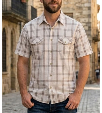 Chemise manches courtes pour homme WINCHESTER modèle TACCOE en coton imprimé avec poche poitrine.
