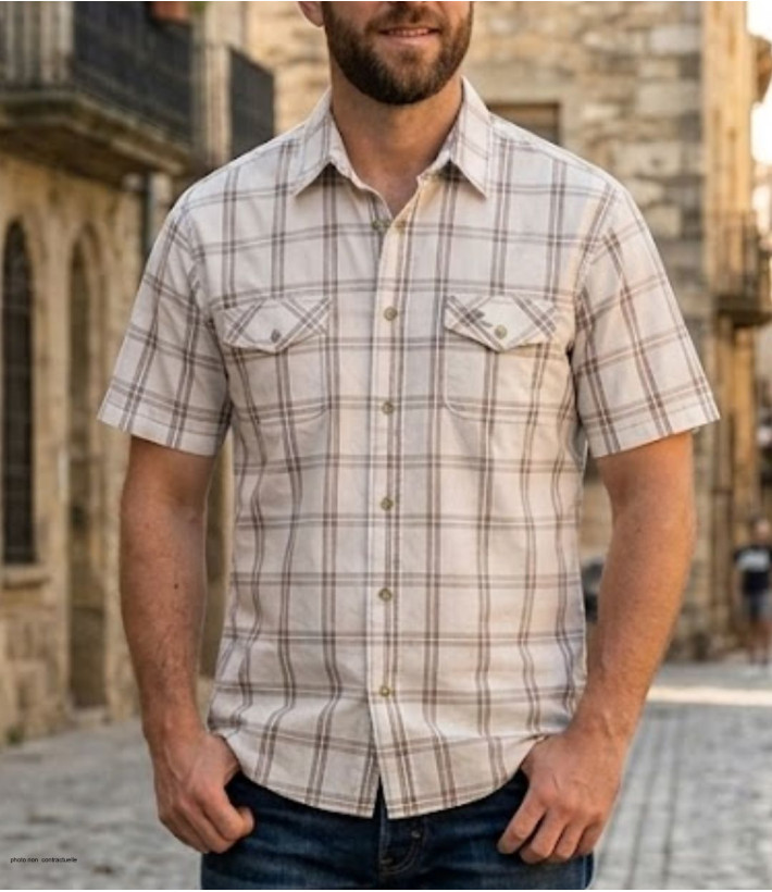 Chemise manches courtes pour homme WINCHESTER modèle TACCOE en coton imprimé avec poche poitrine.