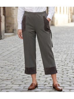 Pantacourt Bi-Matière Gris Femme Stretch