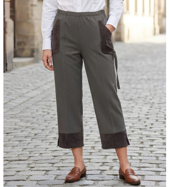 Pantacourt Bi-Matière Gris Femme Stretch