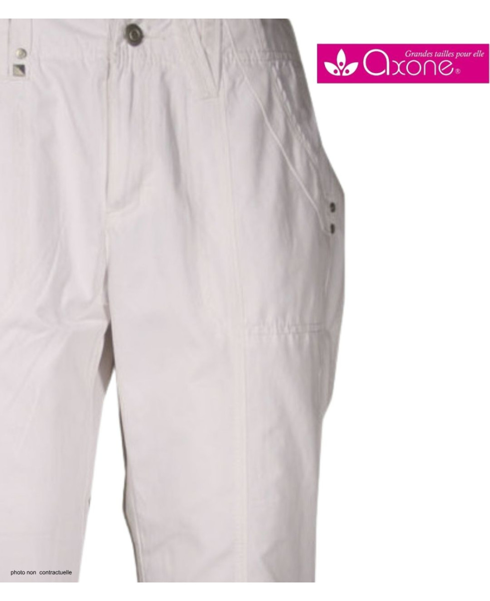 AXONE SE1032 : Pantacourt Blanc Chic à Surpiqûres