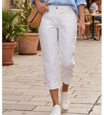 Pantacourt femme AXONE modèle SE1032 coloris blanc pur 010 avec surpiqûres décoratives.