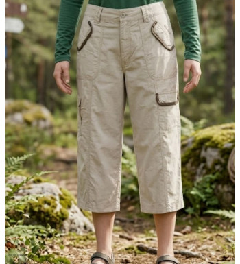 Pantacourt femme OGALO modèle SE1261 en toile 100% coton coloris beige.