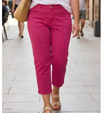 Pantacourt femme grandes tailles AXONE modèle BALAC3G coloris orange goyave en coton stretch.