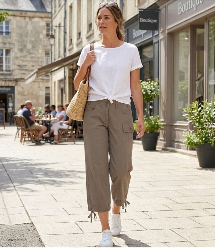 MAYFLOWER ECLAT2T - Pantacourt Détente 100% Coton Taupe
