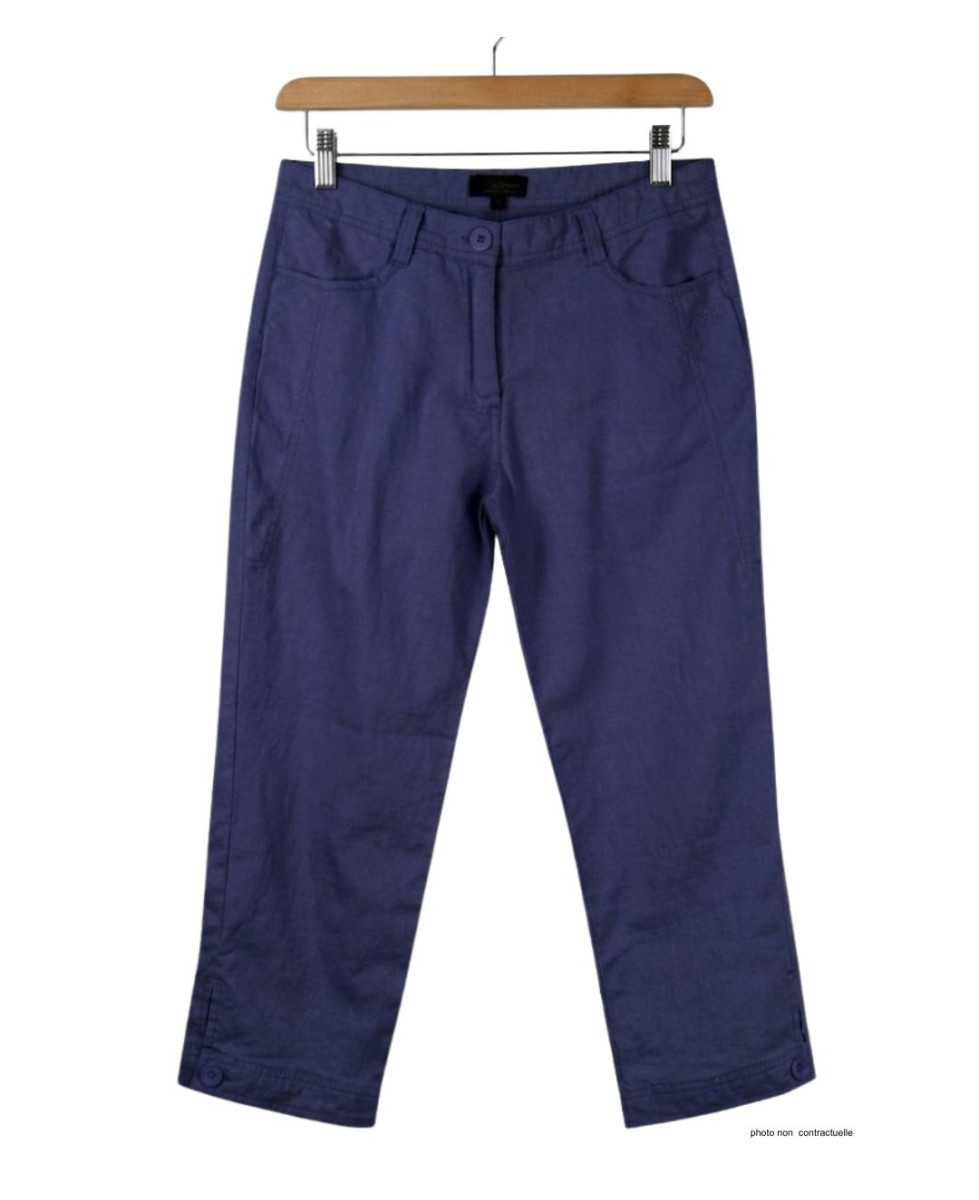 MAYFLOWER MAJORCA2 - Pantacourt 100% Lin Bleu Indigo