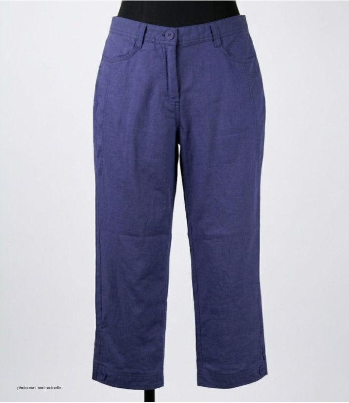 MAYFLOWER MAJORCA2 - Pantacourt 100% Lin Bleu Indigo