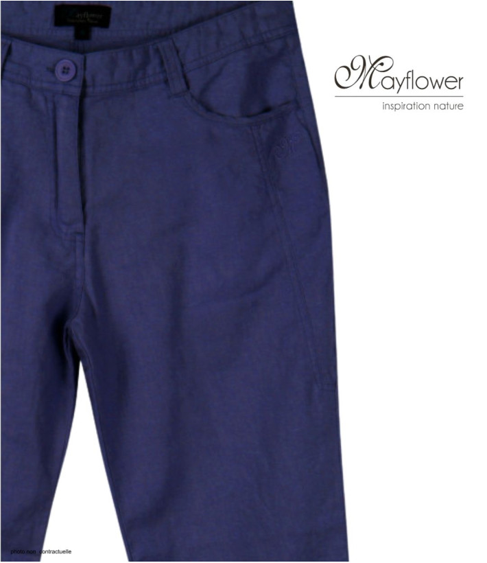 MAYFLOWER MAJORCA2 - Pantacourt 100% Lin Bleu Indigo