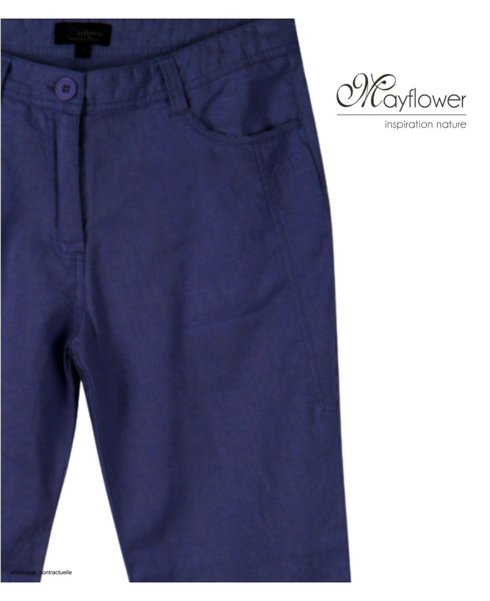 MAYFLOWER MAJORCA2 - Pantacourt 100% Lin Bleu Indigo