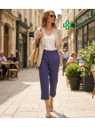 MAYFLOWER MAJORCA2 - Pantacourt 100% Lin Bleu Indigo