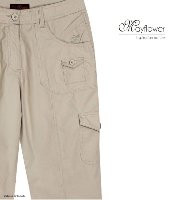 MAYFLOWER MANDICA1 - Pantacourt 100% Coton Beige Multi-poches