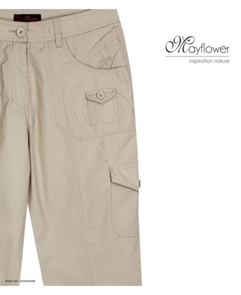 MAYFLOWER MANDICA1 - Pantacourt 100% Coton Beige Multi-poches