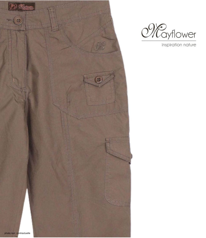 MAYFLOWER MANDICA2 - Pantacourt 100% Coton Marron Noisette