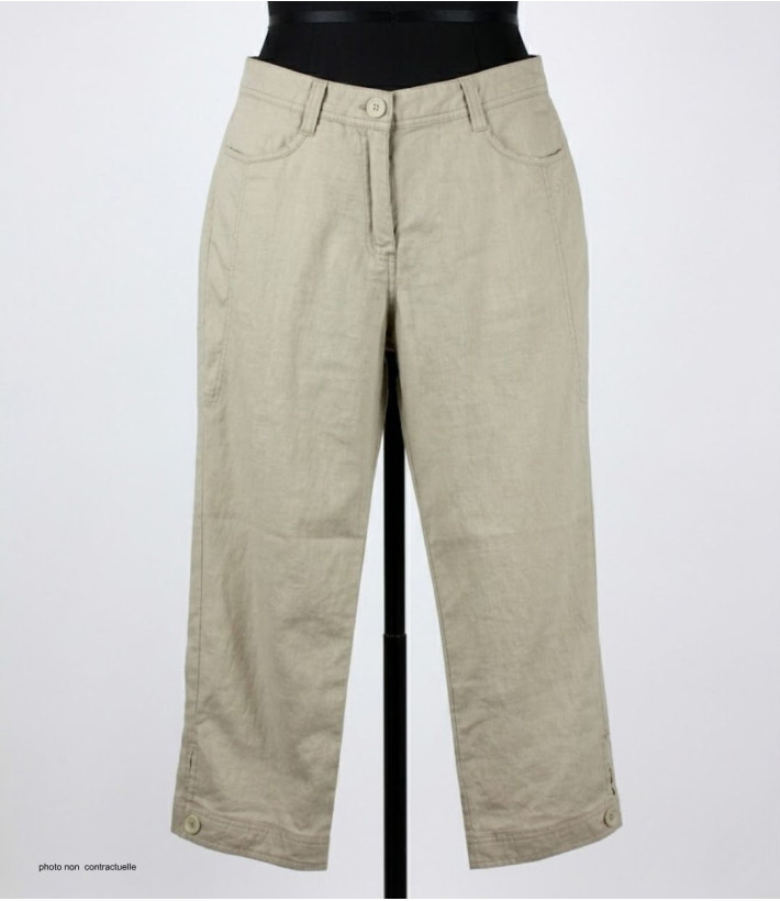 MAYFLOWER MANTA1 - Pantalon 100% Lin Beige Détente