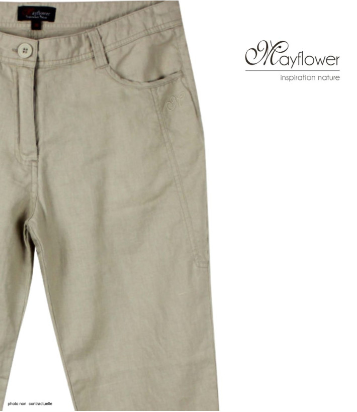 MAYFLOWER MANTA1 - Pantalon 100% Lin Beige Détente