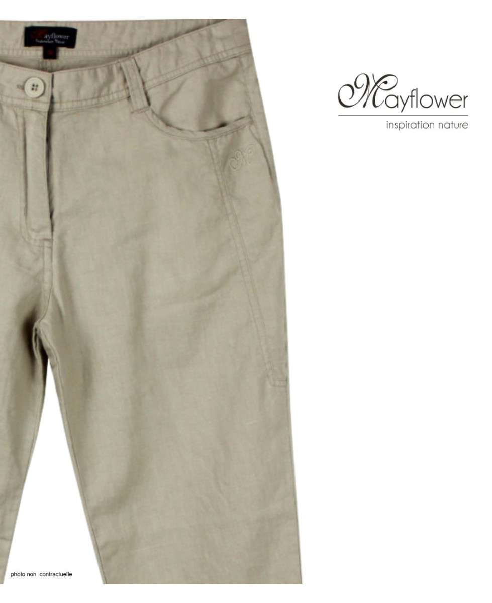 MAYFLOWER MANTA1 - Pantalon 100% Lin Beige Détente