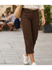 Pantacourt femme MAYFLOWER modèle MANTA2 coloris brun marron en 100% lin avec fentes latérales.