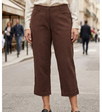 Pantacourt en lin pour femme grandes tailles modèle MARTY2 coloris marron de la marque AXONE.