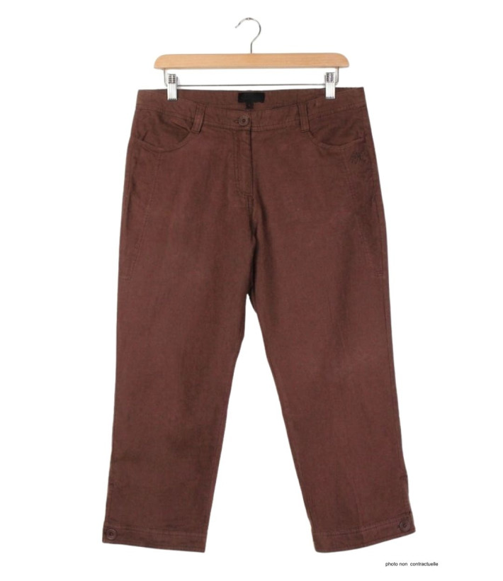 AXONE MARTY2 - Pantacourt Femme Lin Grandes Tailles Marron