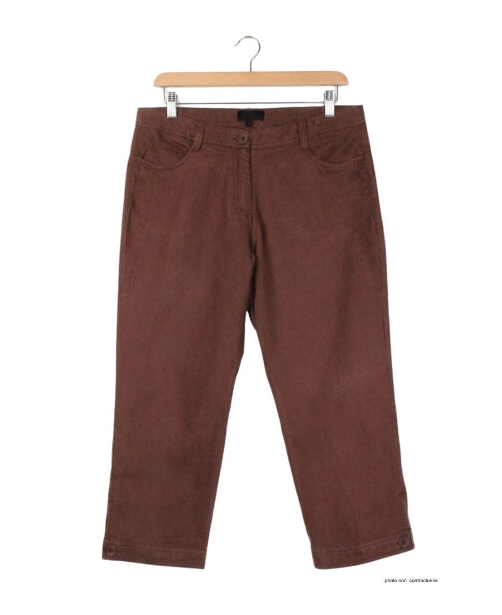 AXONE MARTY2 - Pantacourt Femme Lin Grandes Tailles Marron
