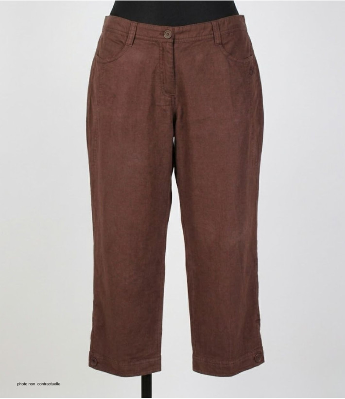 AXONE MARTY2 - Pantacourt Femme Lin Grandes Tailles Marron