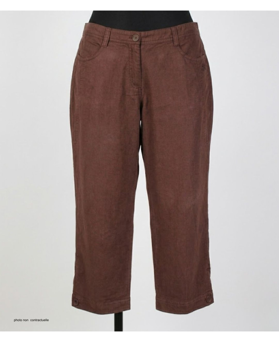 AXONE MARTY2 - Pantacourt Femme Lin Grandes Tailles Marron