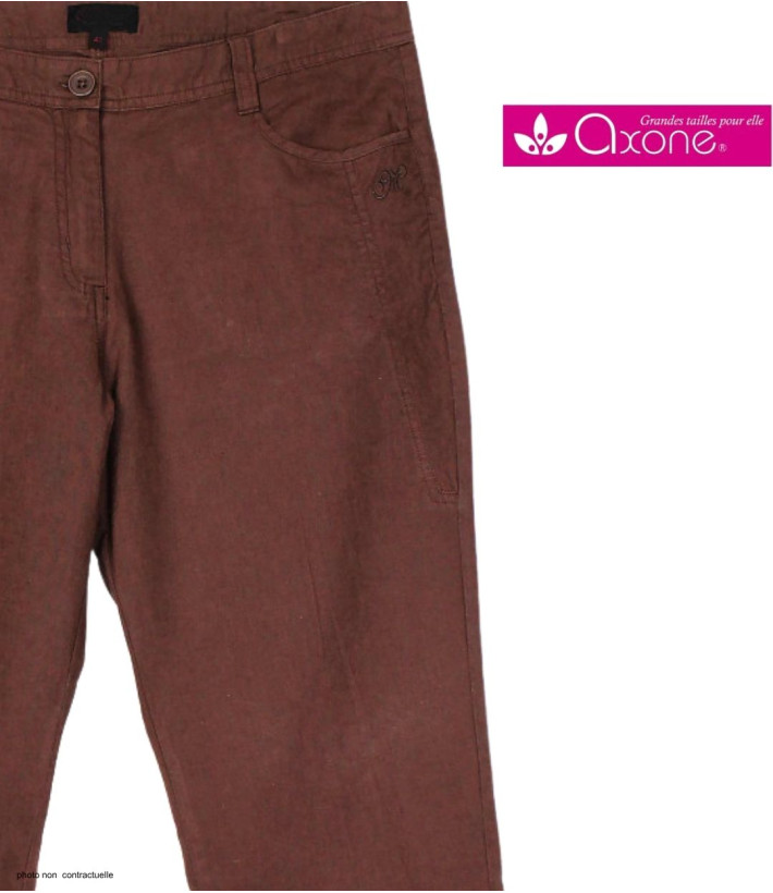 AXONE MARTY2 - Pantacourt Femme Lin Grandes Tailles Marron