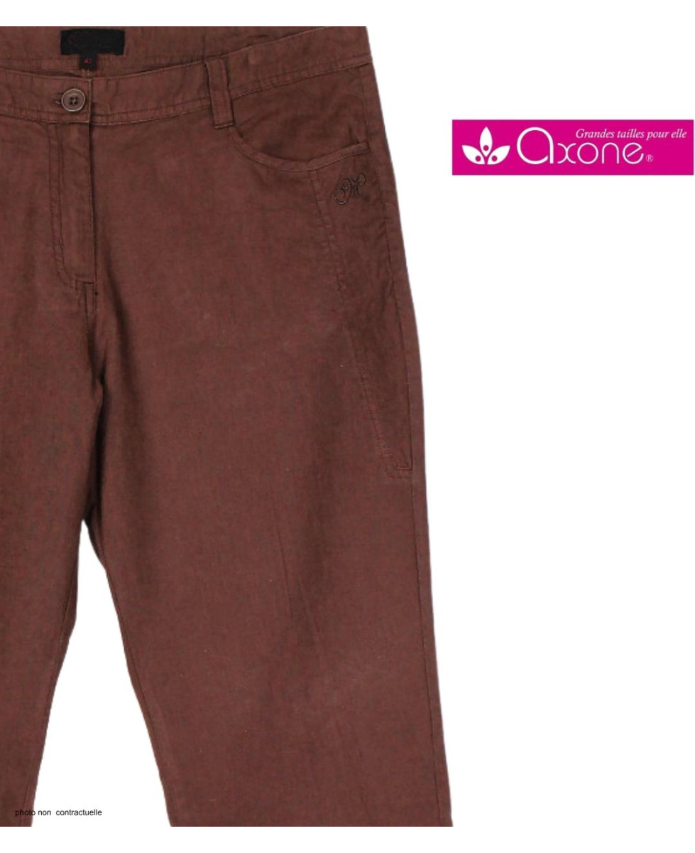 AXONE MARTY2 - Pantacourt Femme Lin Grandes Tailles Marron