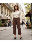 AXONE MARTY2 - Pantacourt Femme Lin Grandes Tailles Marron
