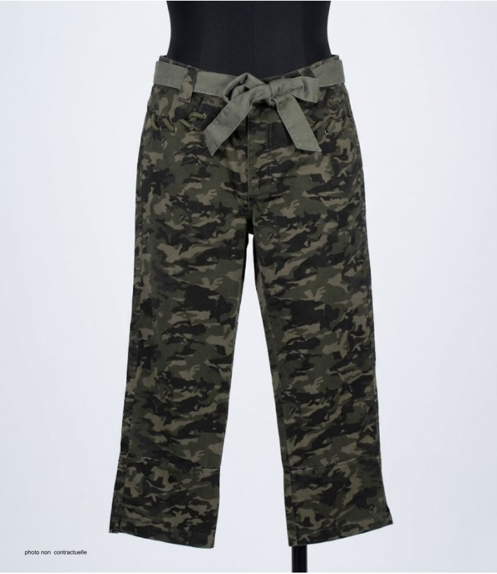 MAYFLOWER MELBA1 - Pantacourt Femme Coton Camouflage Kaki