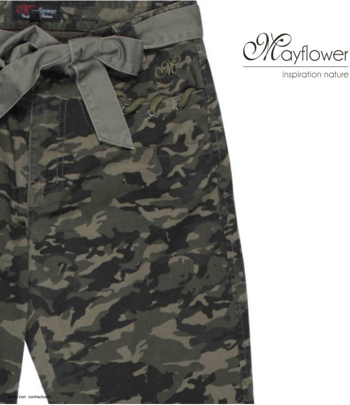 MAYFLOWER MELBA1 - Pantacourt Femme Coton Camouflage Kaki